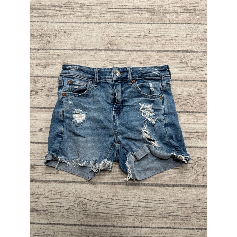 American Eagle Shorts Women's 0 Blue Super Stretch High Rise Cut Off Distressed